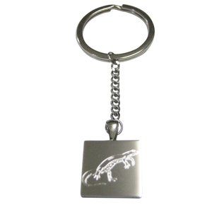 Silver Toned Square Etched Newt Gecko Lizard Pendant Keychain